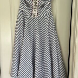 Anthropologie Maeve Blue and White Striped Lace-Up Midi Dress